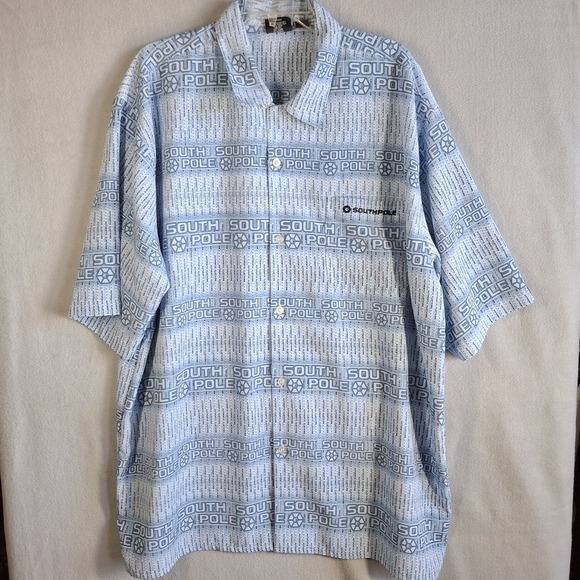 South Pole Other - Vintage South Pole Men's XL Blue Button Up Short Sleeve Casual Polyester‎ Logo